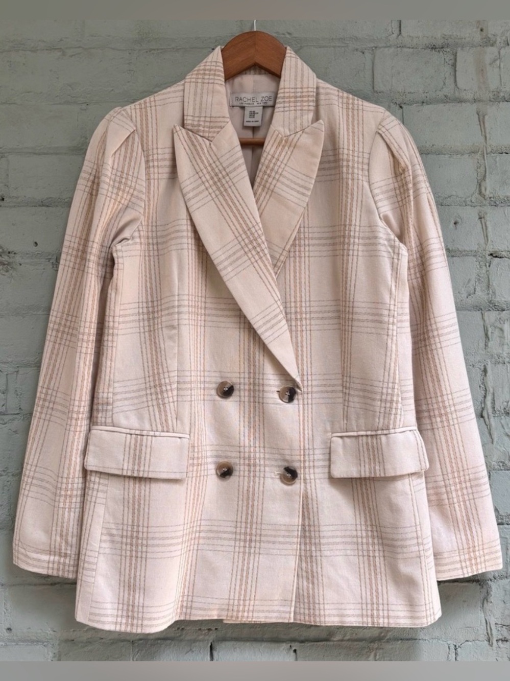 Beige Plaid Double Breasted Blazer